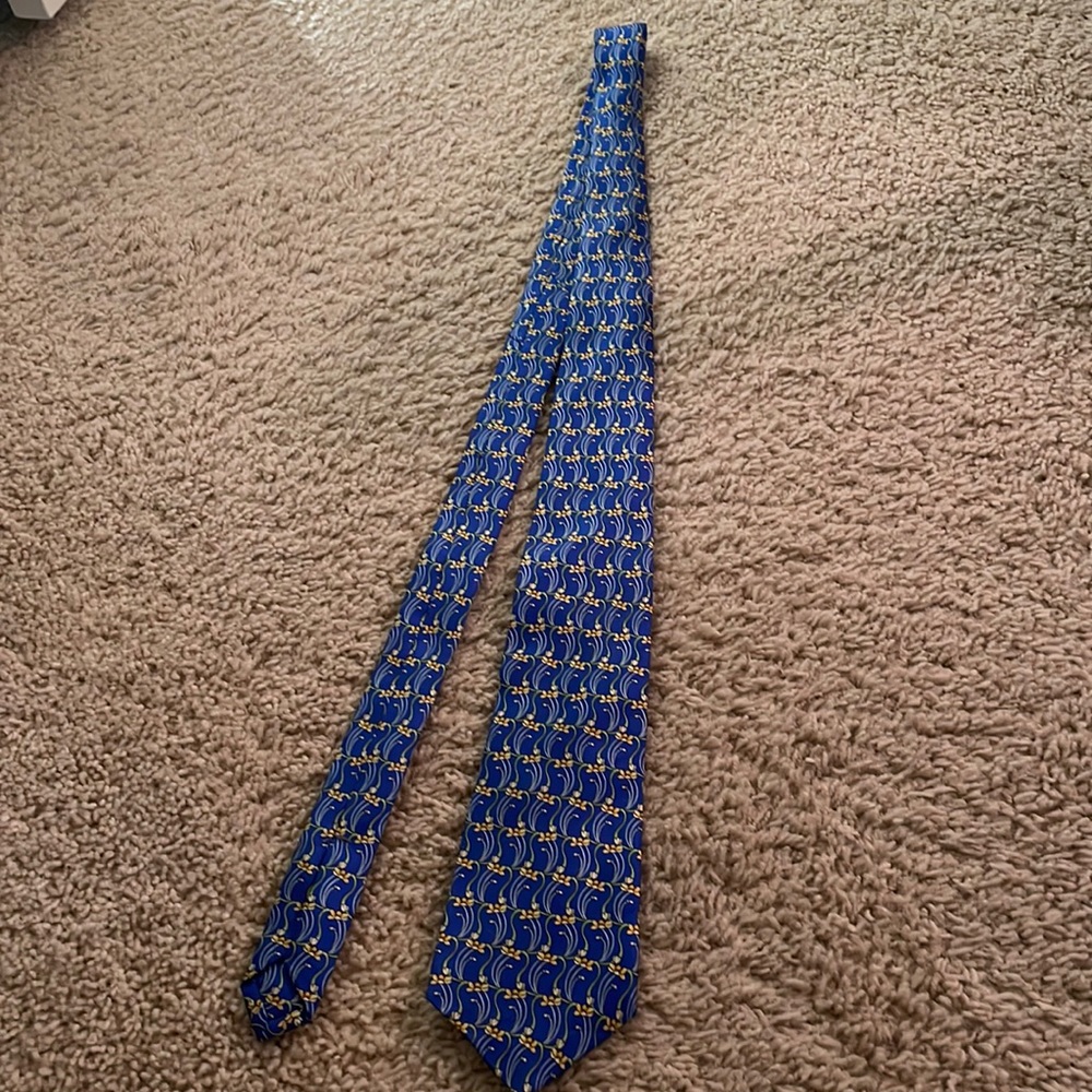 Blue and yellow floral print tie